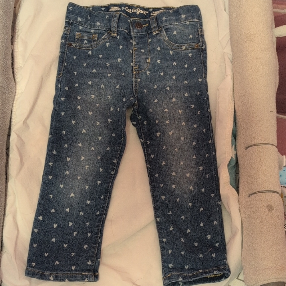 Cat & Jack Blue Jeans with Heart Pattern